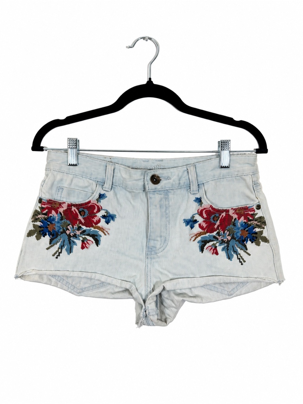 Element Floral Embroidered Denim Shorts Jorts Size S Boho Festival Hippie Retro